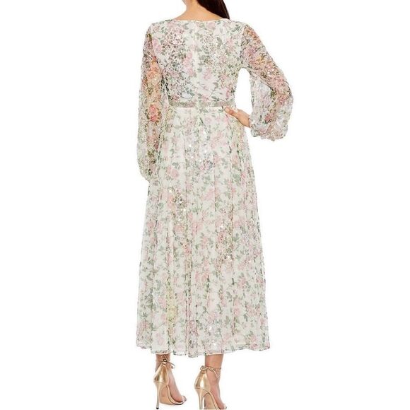 Mac Duggal 93788 Floral Beaded Sequin Midi Dress White Multi Size 16 - Picture 3 of 14